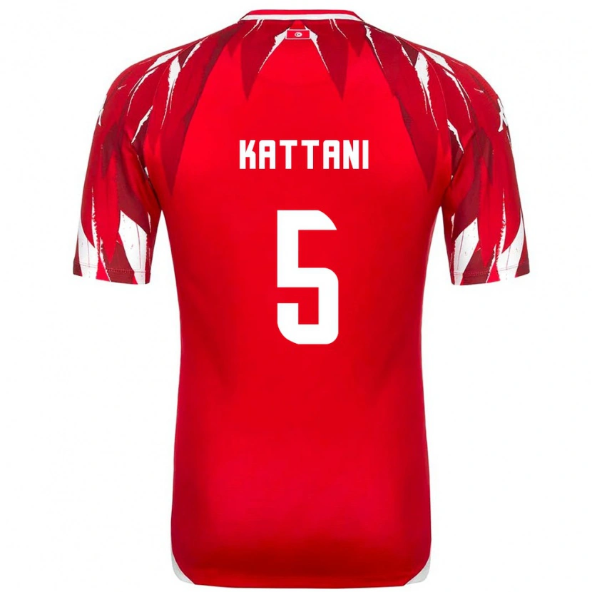 Danxen Hombre Camiseta Túnez Ayoub Kattani #5 Rojo Blanco 2ª Equipación 26-28 La Camisa México