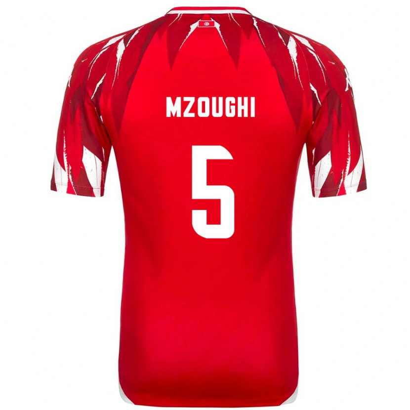 Danxen Hombre Camiseta Túnez Iskander Mzoughi #5 Rojo Blanco 2ª Equipación 26-28 La Camisa México