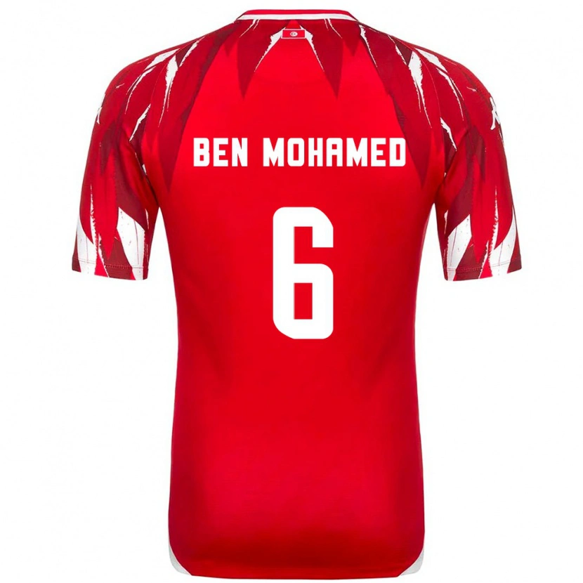 Danxen Hombre Camiseta Túnez Amir Ben Mohamed #6 Rojo Blanco 2ª Equipación 26-28 La Camisa México