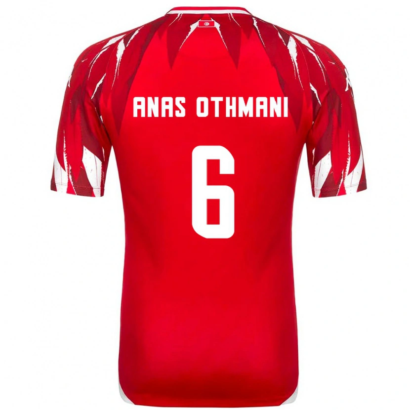Danxen Hombre Camiseta Túnez Mohamed Anas Othmani #6 Rojo Blanco 2ª Equipación 26-28 La Camisa México