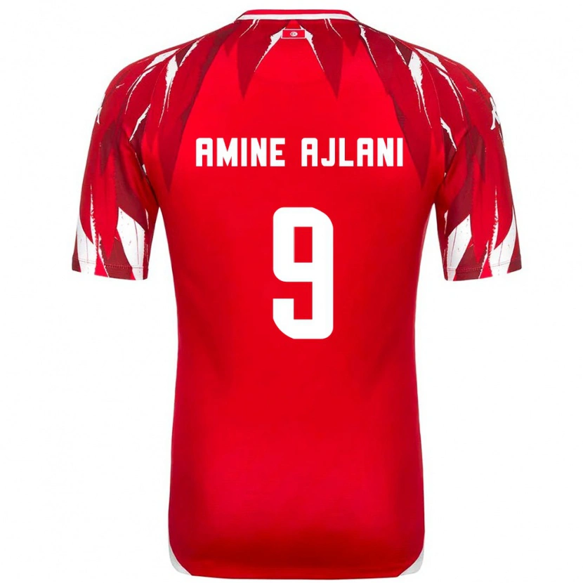Danxen Hombre Camiseta Túnez Mohamed Amine Ajlani #9 Rojo Blanco 2ª Equipación 26-28 La Camisa México