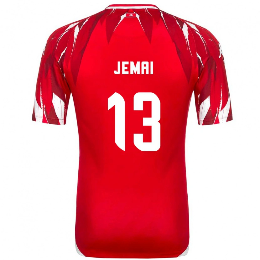 Danxen Hombre Camiseta Túnez Yasmine Jemai #13 Rojo Blanco 2ª Equipación 26-28 La Camisa México