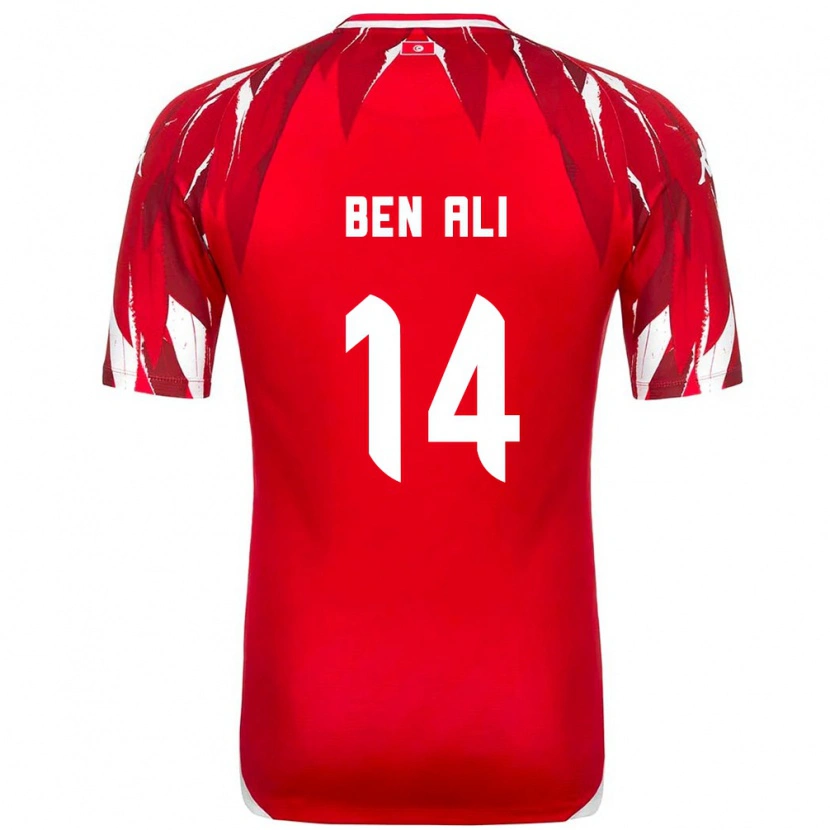 Danxen Hombre Camiseta Túnez Mohamed Ben Ali #14 Rojo Blanco 2ª Equipación 26-28 La Camisa México