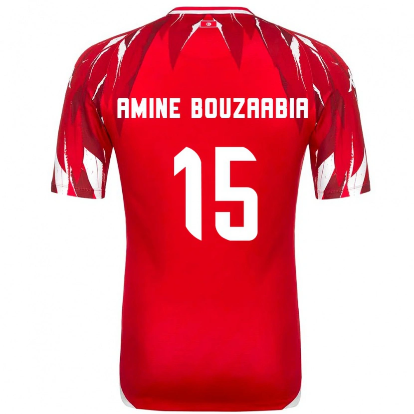 Danxen Hombre Camiseta Túnez Mohamed Amine Bouzaabia #15 Rojo Blanco 2ª Equipación 26-28 La Camisa México