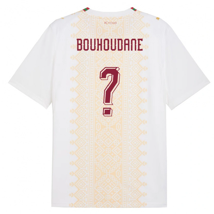 Danxen Hombre Camiseta Marruecos Sami Bouhoudane #0 Blanco Oro Rojo 2ª Equipación 26-28 La Camisa México