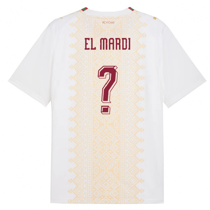Danxen Hombre Camiseta Marruecos Ziyad El Mardi #0 Blanco Oro Rojo 2ª Equipación 26-28 La Camisa México