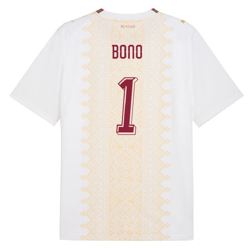 Danxen Hombre Camiseta Marruecos Yassine Bounou #1 Blanco Oro Rojo 2ª Equipación 26-28 La Camisa México