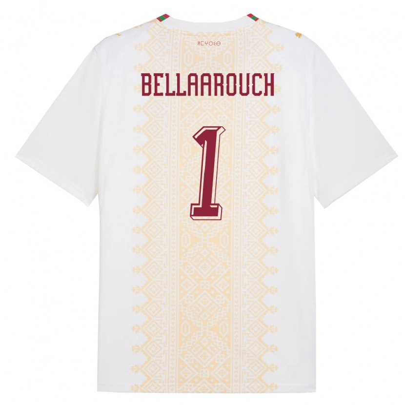 Danxen Hombre Camiseta Marruecos Chouaib Bellaarouch #1 Blanco Oro Rojo 2ª Equipación 26-28 La Camisa México