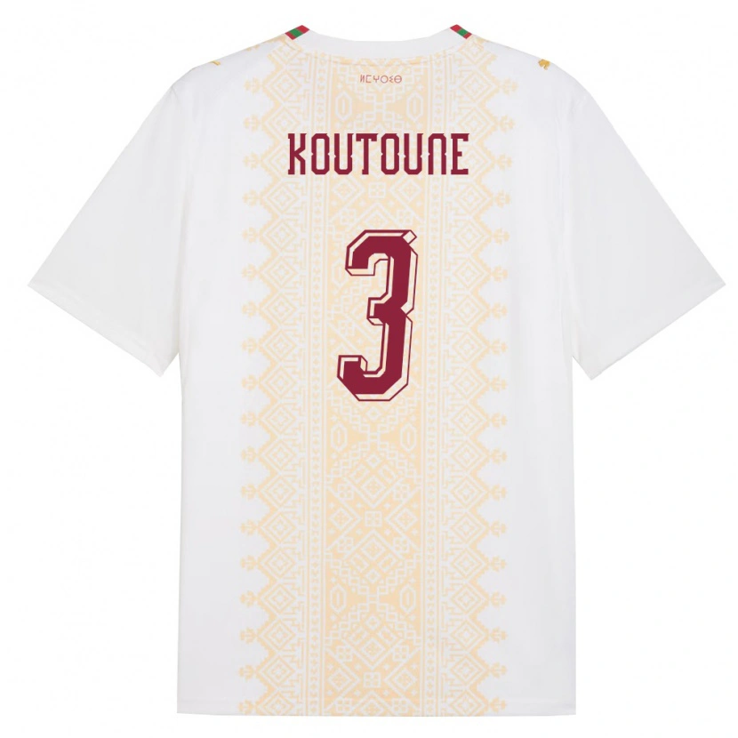 Danxen Hombre Camiseta Marruecos Hamza Koutoune #3 Blanco Oro Rojo 2ª Equipación 26-28 La Camisa México
