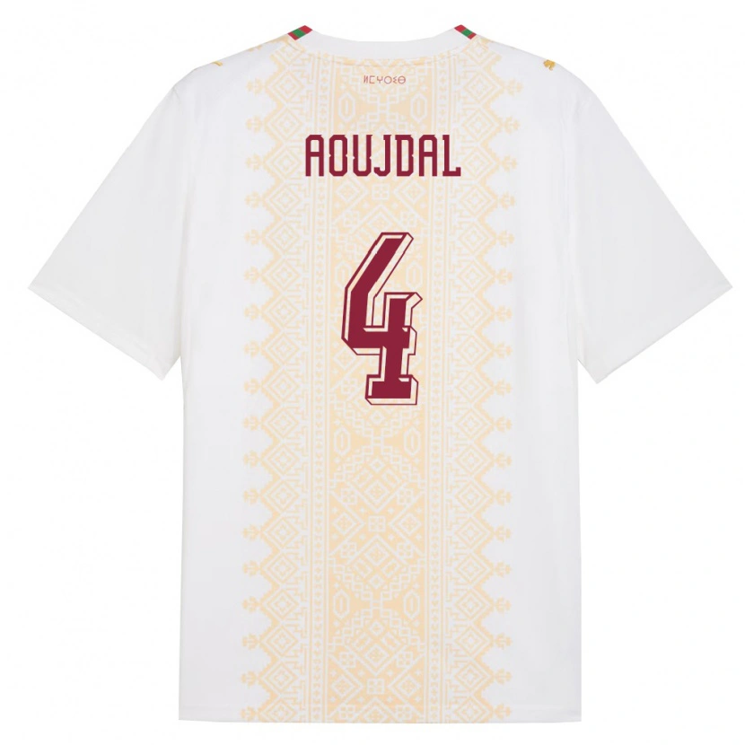 Danxen Hombre Camiseta Marruecos Youssef Aoujdal #4 Blanco Oro Rojo 2ª Equipación 26-28 La Camisa México