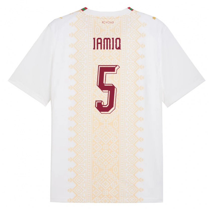 Danxen Hombre Camiseta Marruecos Jawad Iamiq #5 Blanco Oro Rojo 2ª Equipación 26-28 La Camisa México