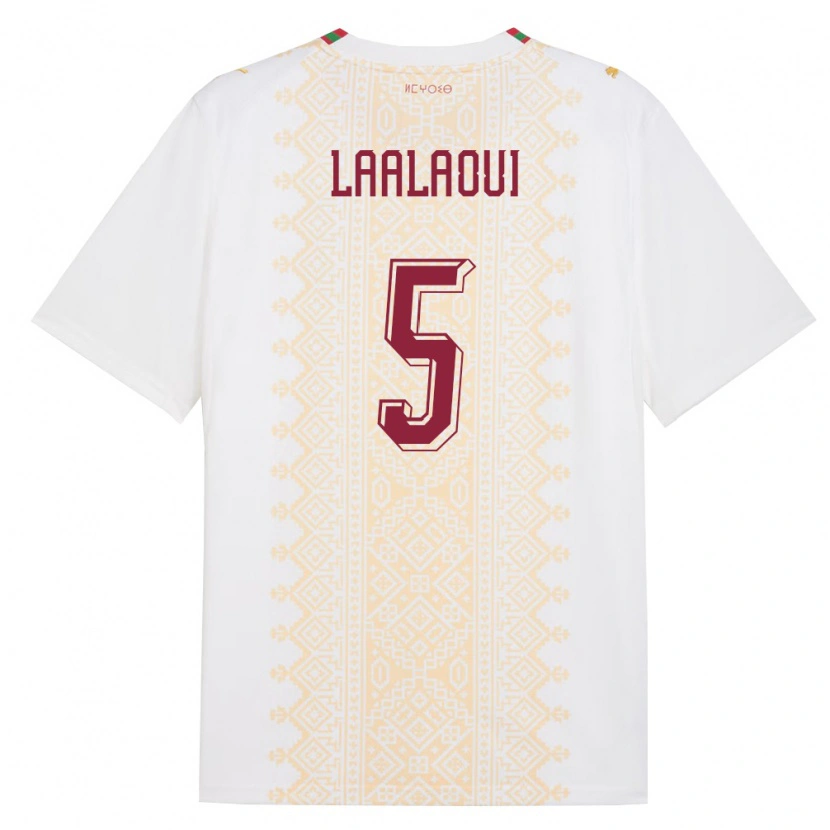 Danxen Hombre Camiseta Marruecos Reda Laalaoui #5 Blanco Oro Rojo 2ª Equipación 26-28 La Camisa México