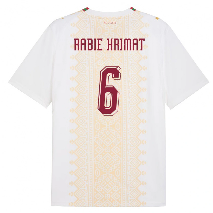 Danxen Hombre Camiseta Marruecos Mohamed Rabie Hrimat #6 Blanco Oro Rojo 2ª Equipación 26-28 La Camisa México