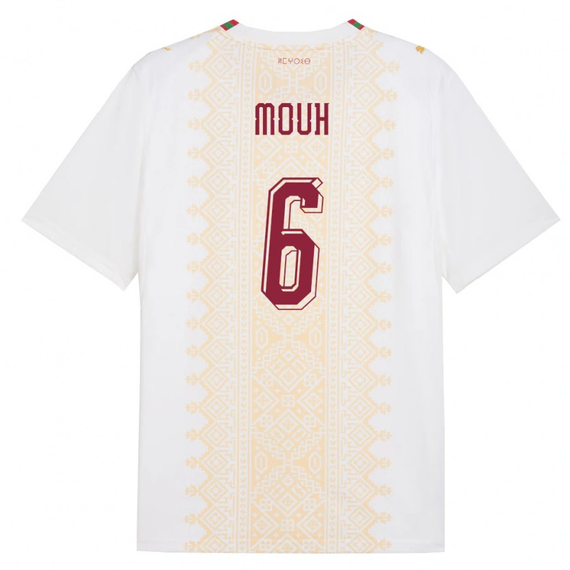 Danxen Hombre Camiseta Marruecos Yasir Mouh #6 Blanco Oro Rojo 2ª Equipación 26-28 La Camisa México