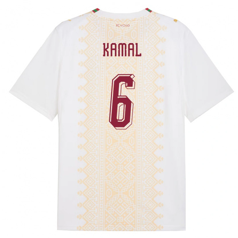 Danxen Hombre Camiseta Marruecos Hamza Kamal #6 Blanco Oro Rojo 2ª Equipación 26-28 La Camisa México