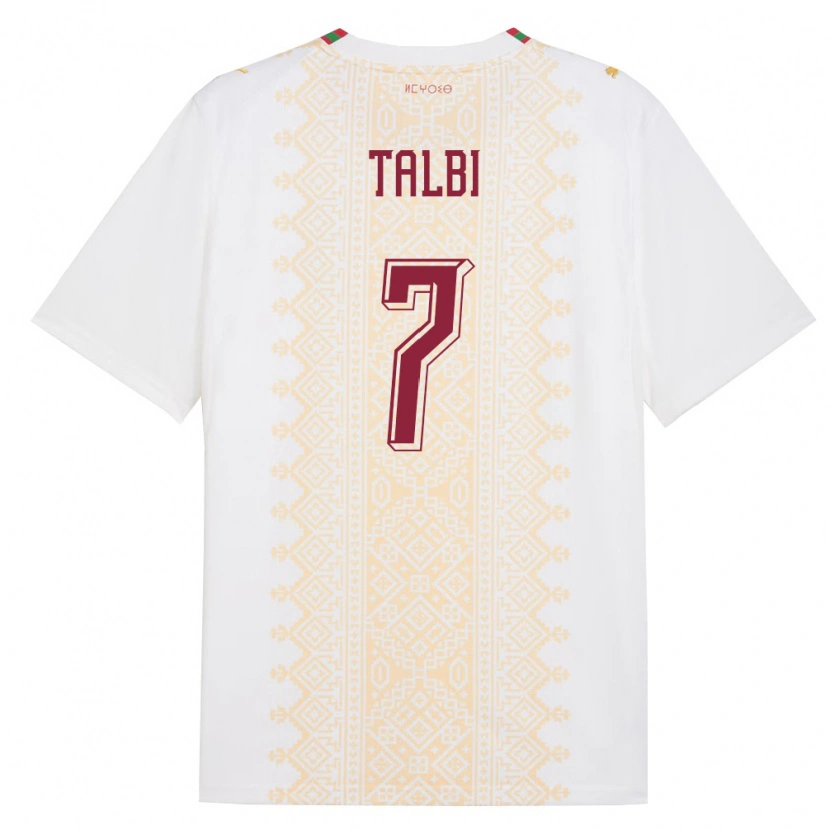 Danxen Hombre Camiseta Marruecos Chemsdine Talbi #7 Blanco Oro Rojo 2ª Equipación 26-28 La Camisa México