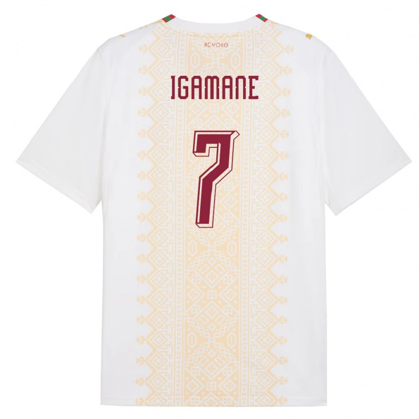 Danxen Hombre Camiseta Marruecos Hamza Igamane #7 Blanco Oro Rojo 2ª Equipación 26-28 La Camisa México