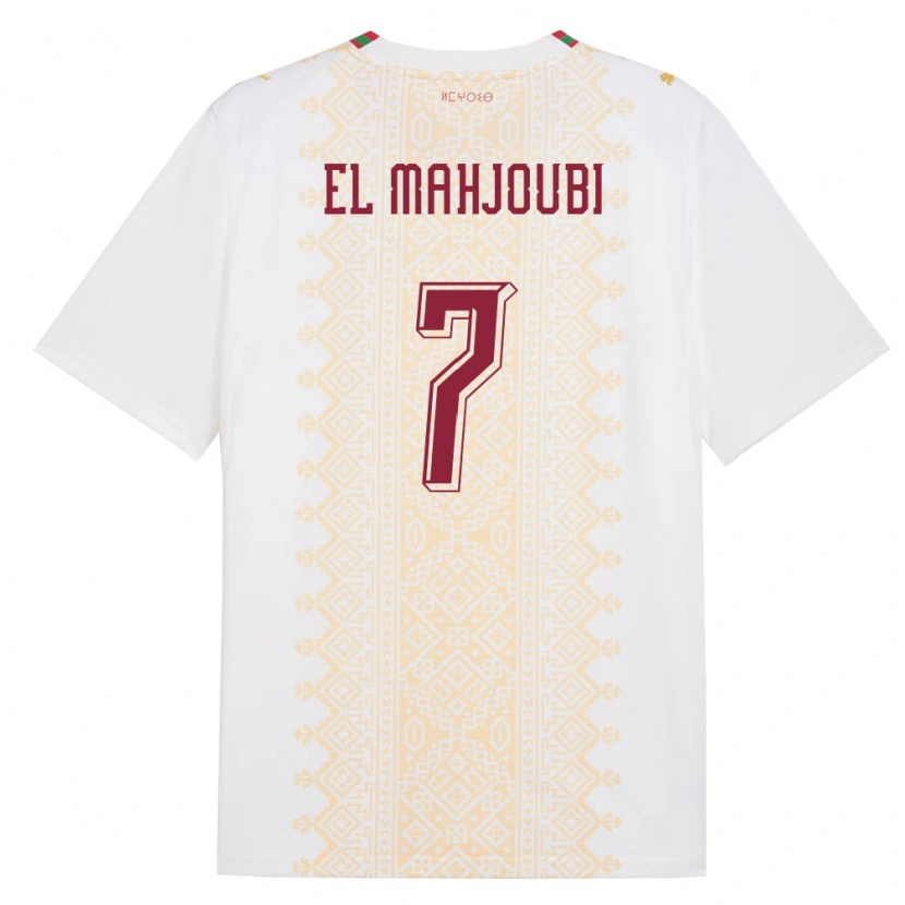 Danxen Hombre Camiseta Marruecos Djibril El Mahjoubi #7 Blanco Oro Rojo 2ª Equipación 26-28 La Camisa México