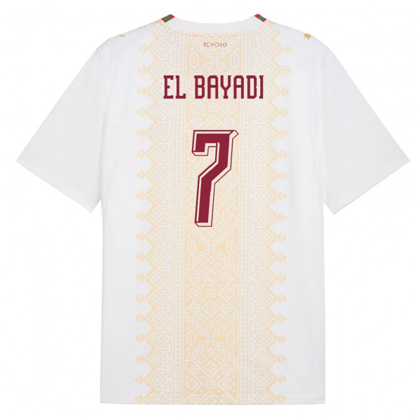 Danxen Hombre Camiseta Marruecos Yones El Bayadi #7 Blanco Oro Rojo 2ª Equipación 26-28 La Camisa México