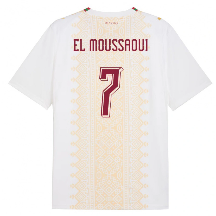 Danxen Hombre Camiseta Marruecos Hamza El Moussaoui #7 Blanco Oro Rojo 2ª Equipación 26-28 La Camisa México