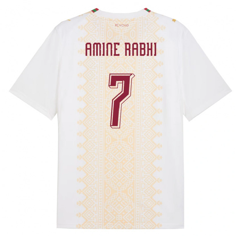 Danxen Hombre Camiseta Marruecos Mohamed Amine Rabhi #7 Blanco Oro Rojo 2ª Equipación 26-28 La Camisa México