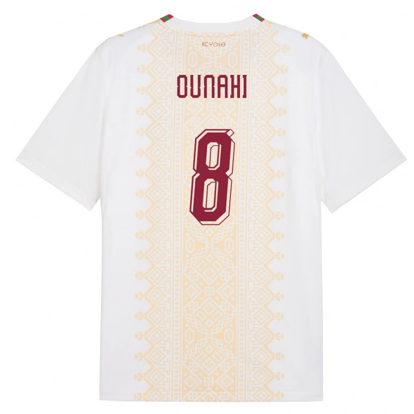 Danxen Hombre Camiseta Marruecos Azzedine Ounahi #8 Blanco Oro Rojo 2ª Equipación 26-28 La Camisa México