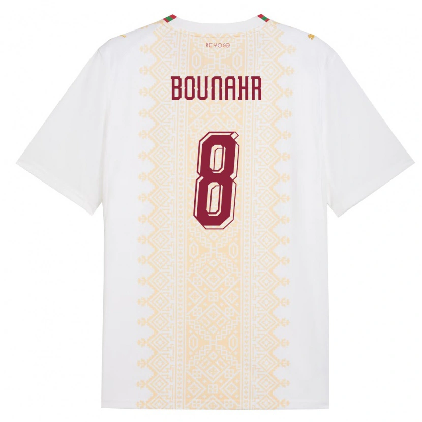 Danxen Hombre Camiseta Marruecos Ilyass Bounahr #8 Blanco Oro Rojo 2ª Equipación 26-28 La Camisa México