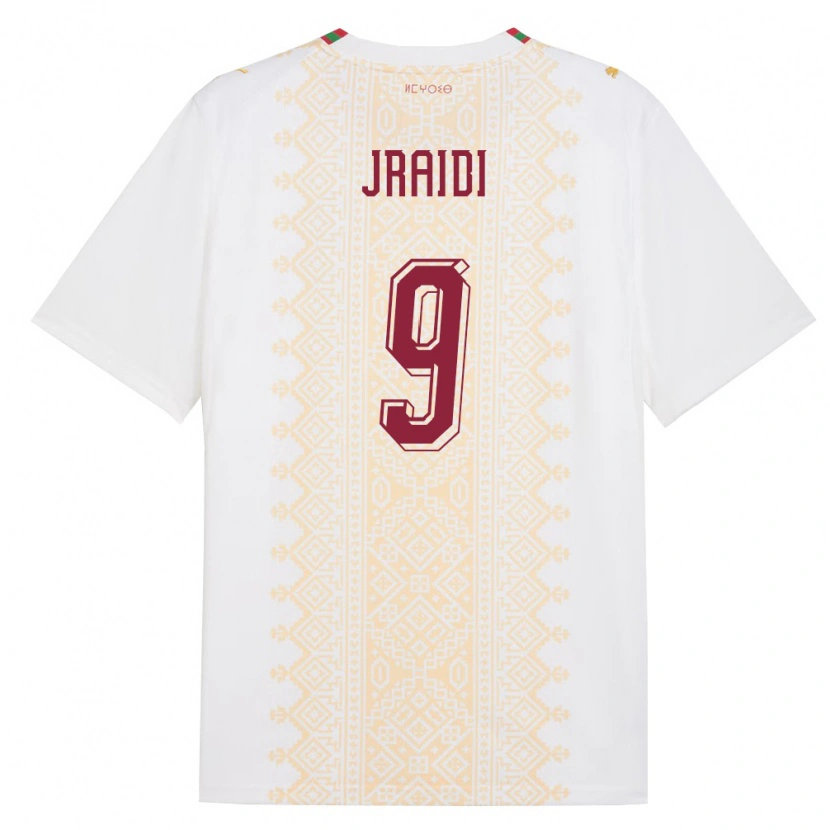 Danxen Hombre Camiseta Marruecos Ibtissam Jraidi #9 Blanco Oro Rojo 2ª Equipación 26-28 La Camisa México