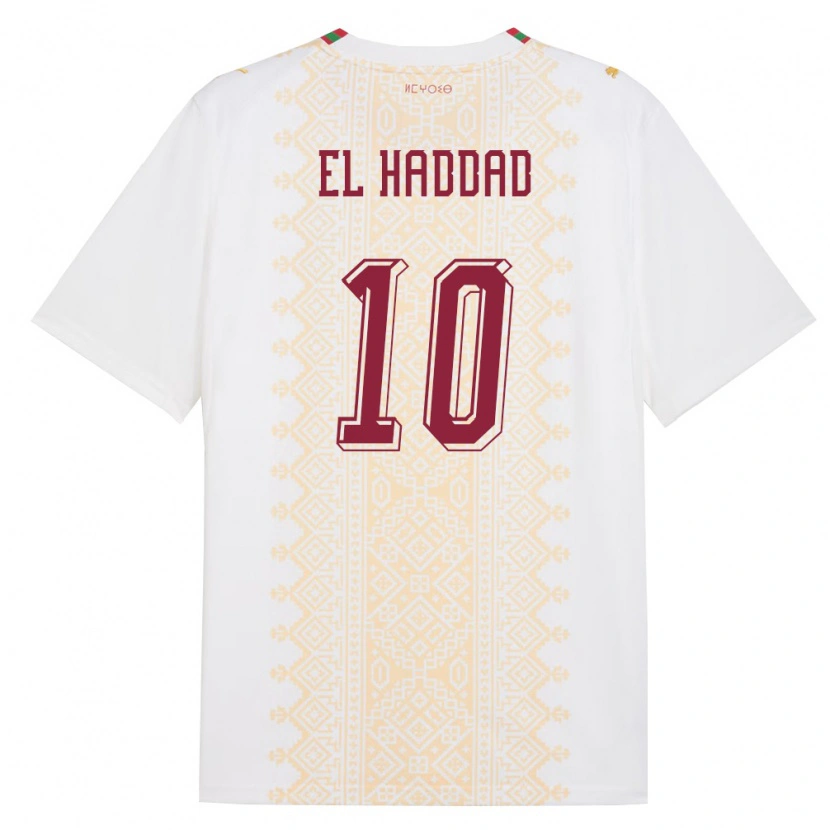 Danxen Hombre Camiseta Marruecos Saad El Haddad #10 Blanco Oro Rojo 2ª Equipación 26-28 La Camisa México