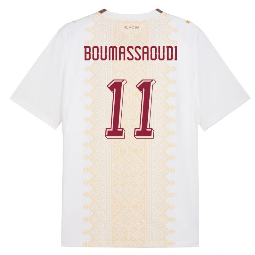 Danxen Hombre Camiseta Marruecos Ilias Boumassaoudi #11 Blanco Oro Rojo 2ª Equipación 26-28 La Camisa México