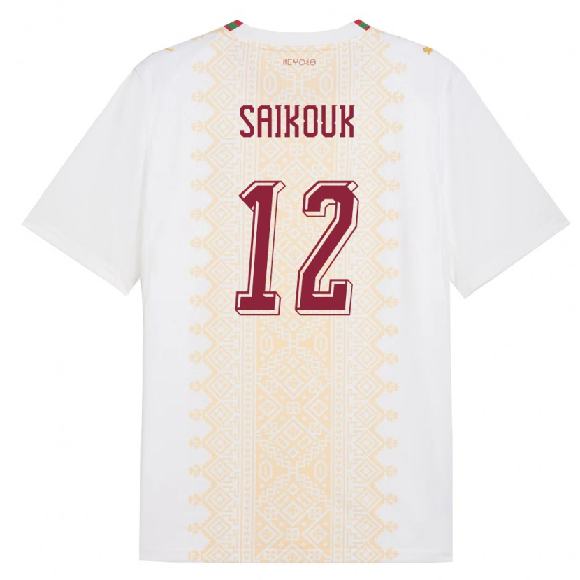 Danxen Hombre Camiseta Marruecos Walid Saikouk #12 Blanco Oro Rojo 2ª Equipación 26-28 La Camisa México