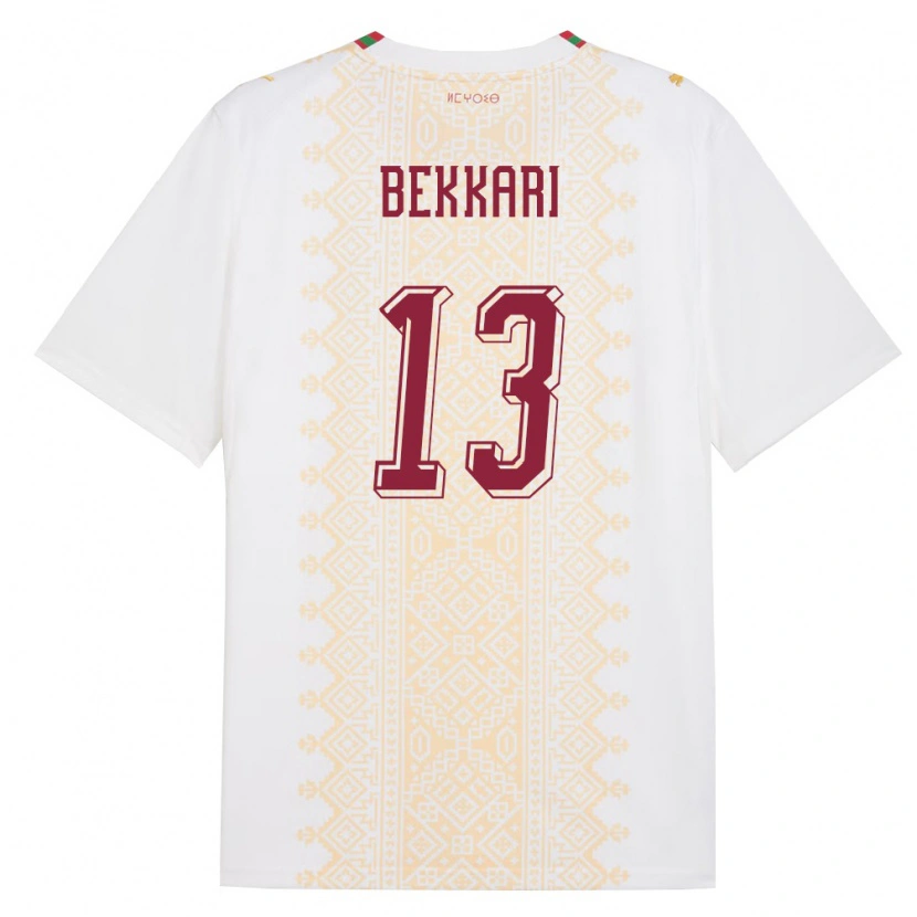 Danxen Hombre Camiseta Marruecos Amine Bekkari #13 Blanco Oro Rojo 2ª Equipación 26-28 La Camisa México