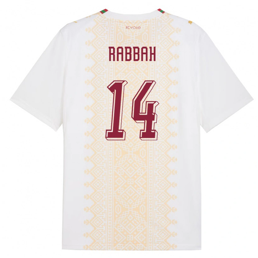 Danxen Hombre Camiseta Marruecos Aziza Rabbah #14 Blanco Oro Rojo 2ª Equipación 26-28 La Camisa México
