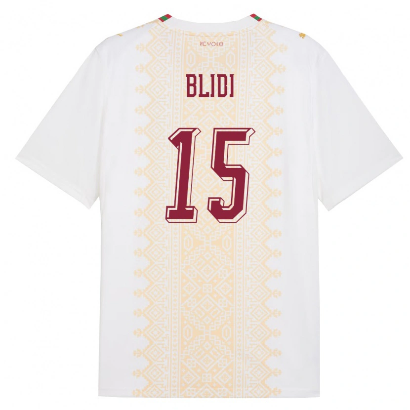 Danxen Hombre Camiseta Marruecos Naim Blidi #15 Blanco Oro Rojo 2ª Equipación 26-28 La Camisa México