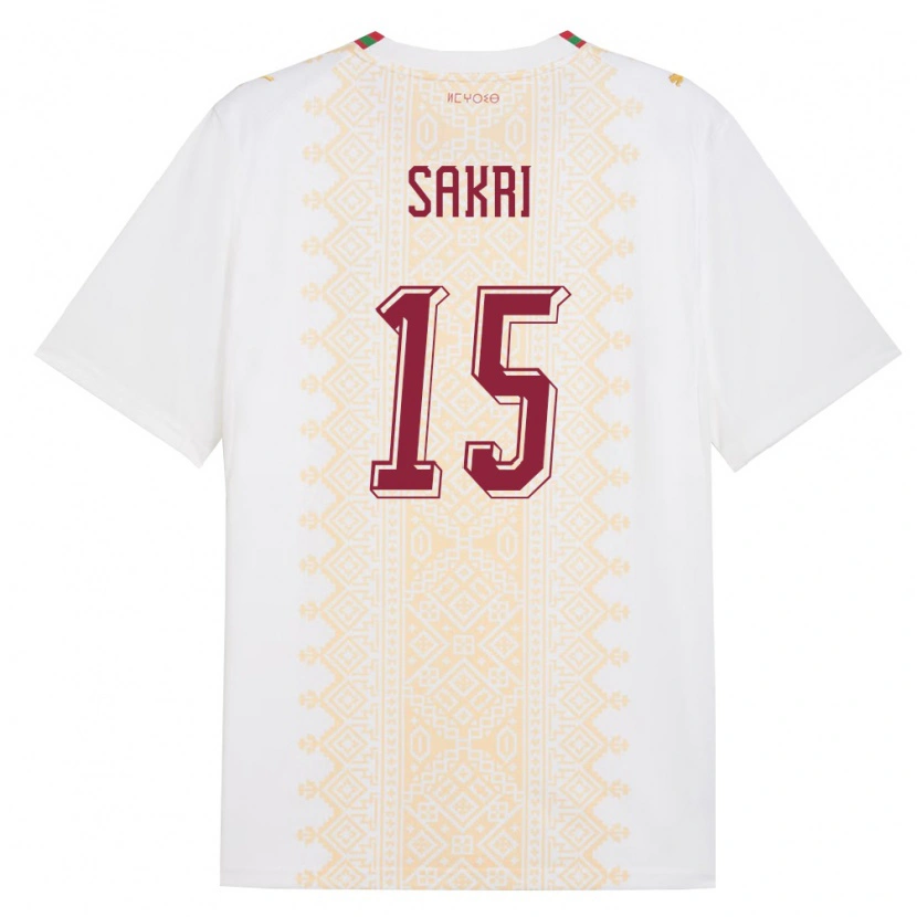 Danxen Hombre Camiseta Marruecos Mustapha Sakri #15 Blanco Oro Rojo 2ª Equipación 26-28 La Camisa México