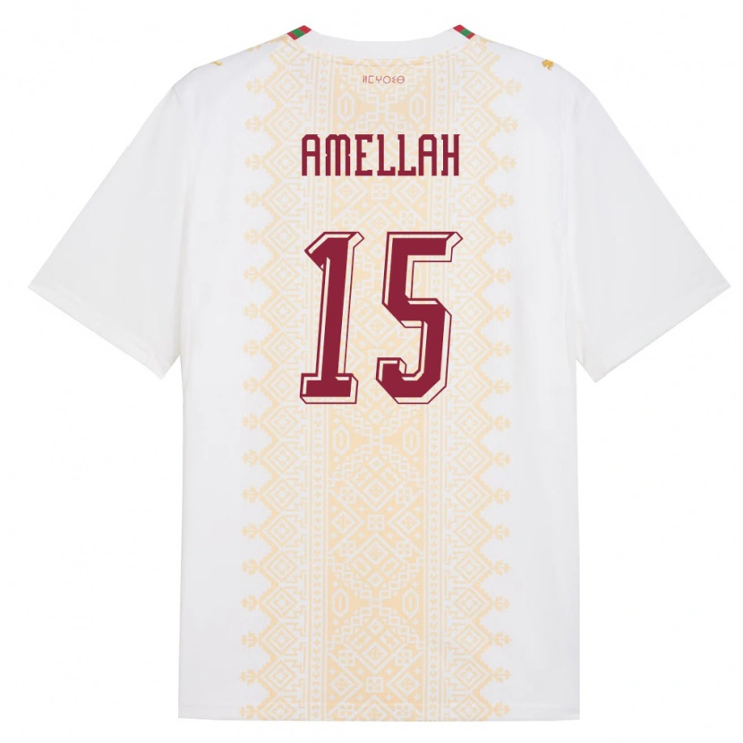 Danxen Hombre Camiseta Marruecos Selim Amellah #15 Blanco Oro Rojo 2ª Equipación 26-28 La Camisa México