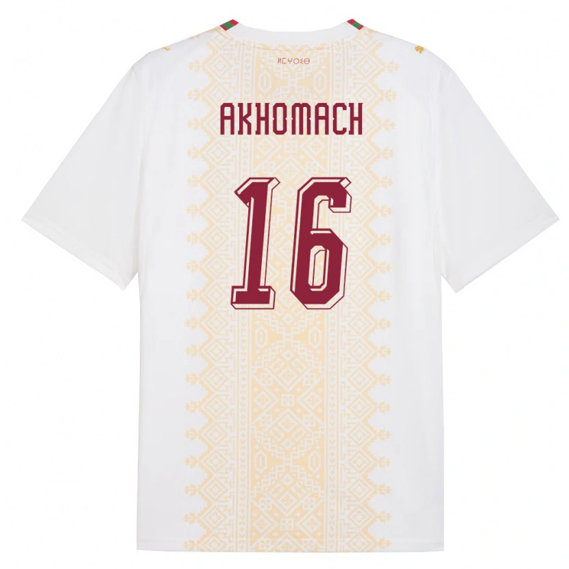 Danxen Hombre Camiseta Marruecos Ilias Akhomach #16 Blanco Oro Rojo 2ª Equipación 26-28 La Camisa México