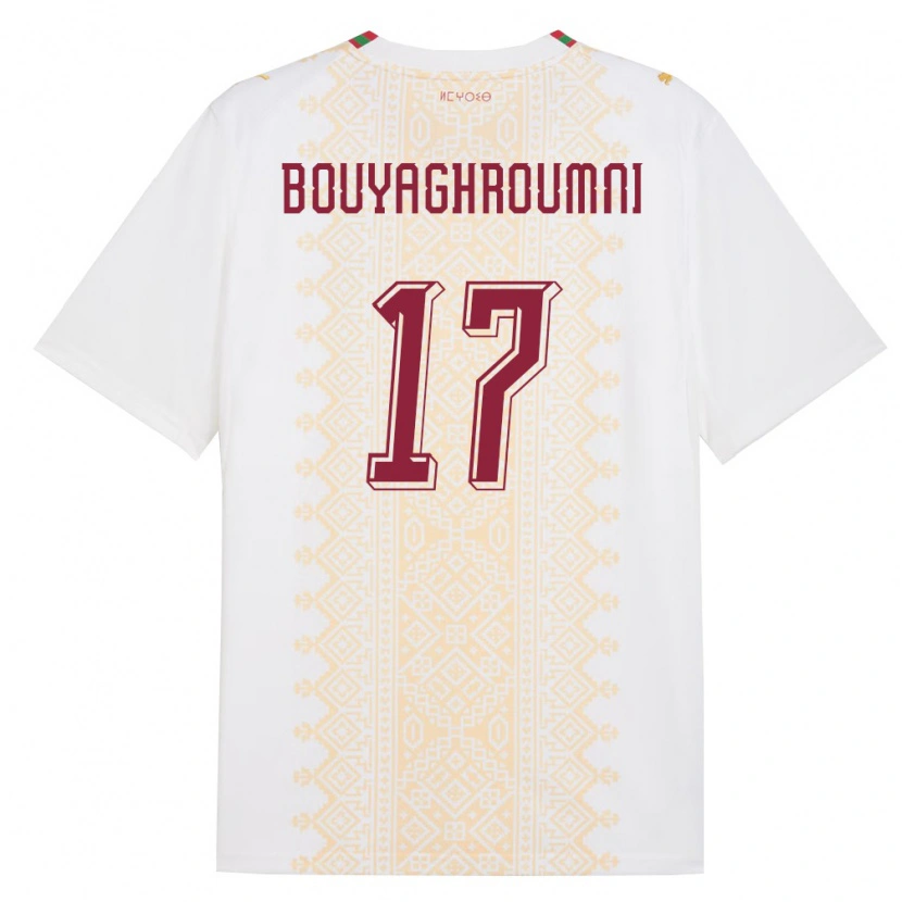 Danxen Hombre Camiseta Marruecos Jaafar Bouyaghroumni #17 Blanco Oro Rojo 2ª Equipación 26-28 La Camisa México