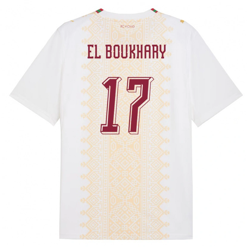 Danxen Hombre Camiseta Marruecos Abdellah El Boukhary #17 Blanco Oro Rojo 2ª Equipación 26-28 La Camisa México