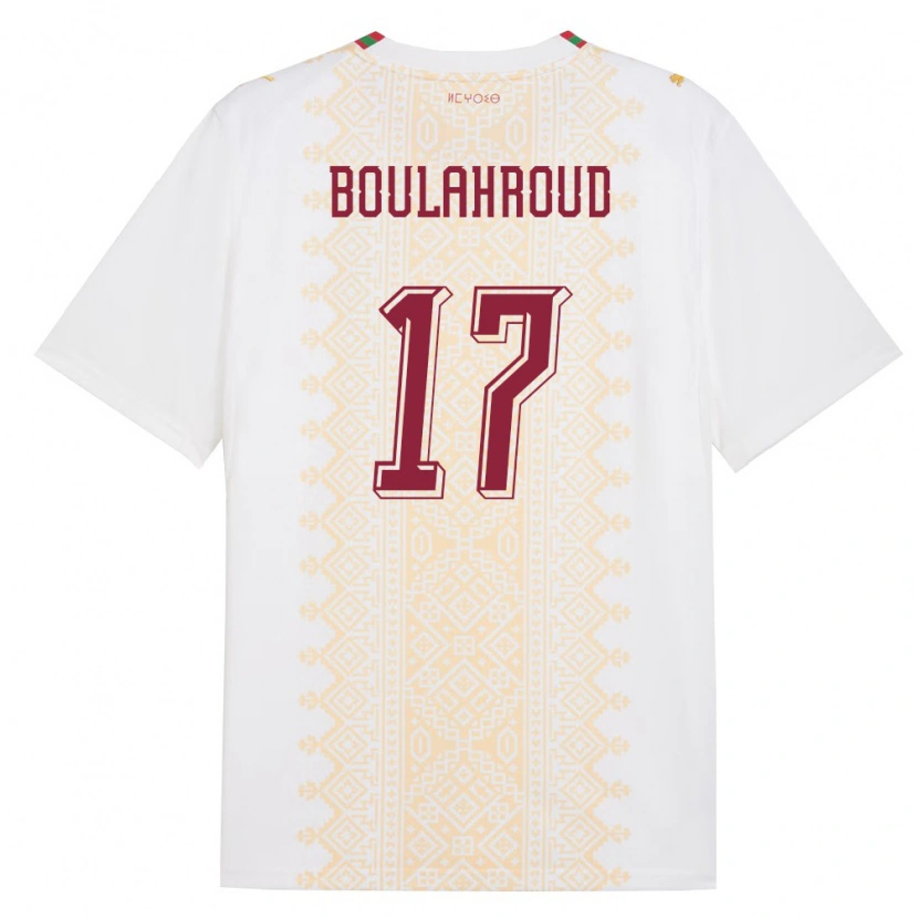 Danxen Hombre Camiseta Marruecos Charaf Eddine Boulahroud #17 Blanco Oro Rojo 2ª Equipación 26-28 La Camisa México