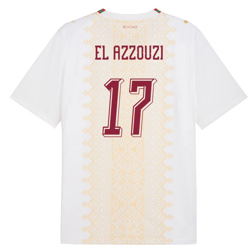 Danxen Hombre Camiseta Marruecos Oussama El Azzouzi #17 Blanco Oro Rojo 2ª Equipación 26-28 La Camisa México