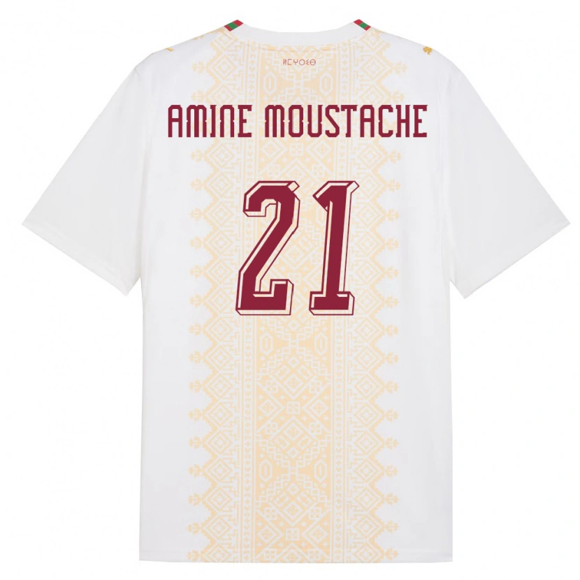 Danxen Hombre Camiseta Marruecos Mohamed Amine Moustache #21 Blanco Oro Rojo 2ª Equipación 26-28 La Camisa México