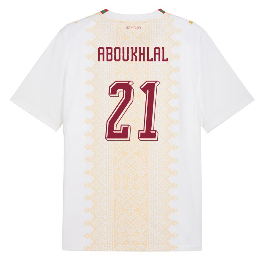 Danxen Hombre Camiseta Marruecos Zakaria Aboukhlal #21 Blanco Oro Rojo 2ª Equipación 26-28 La Camisa México