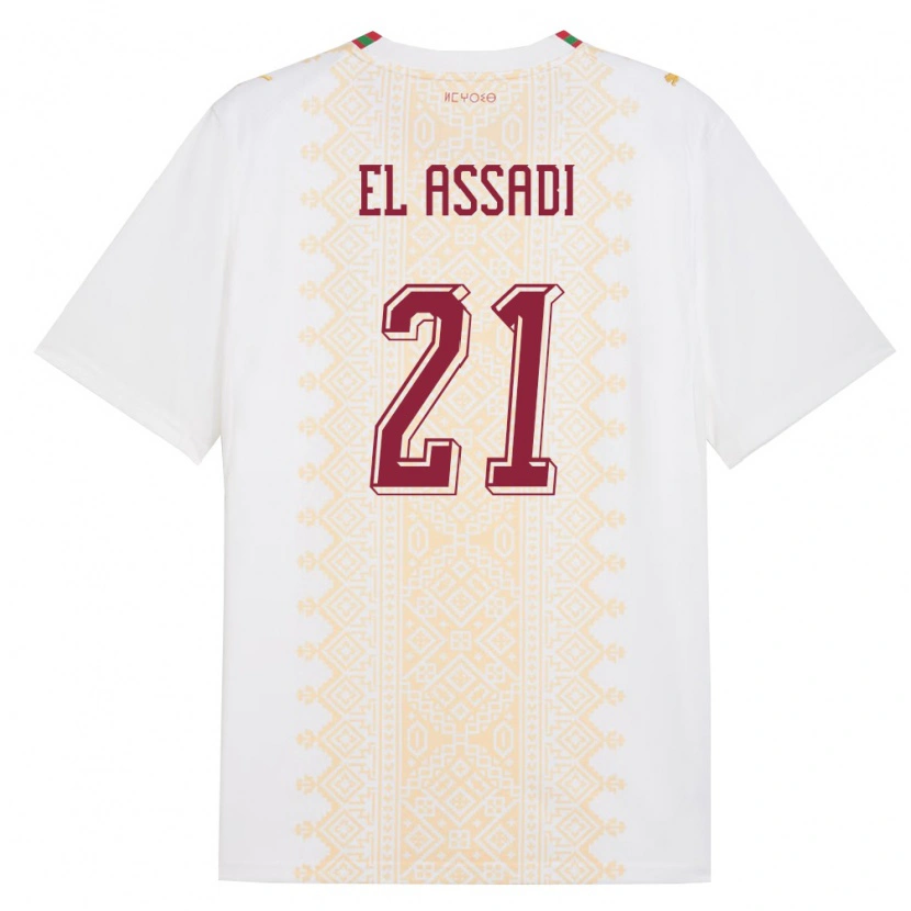 Danxen Hombre Camiseta Marruecos Othmane El Assadi #21 Blanco Oro Rojo 2ª Equipación 26-28 La Camisa México