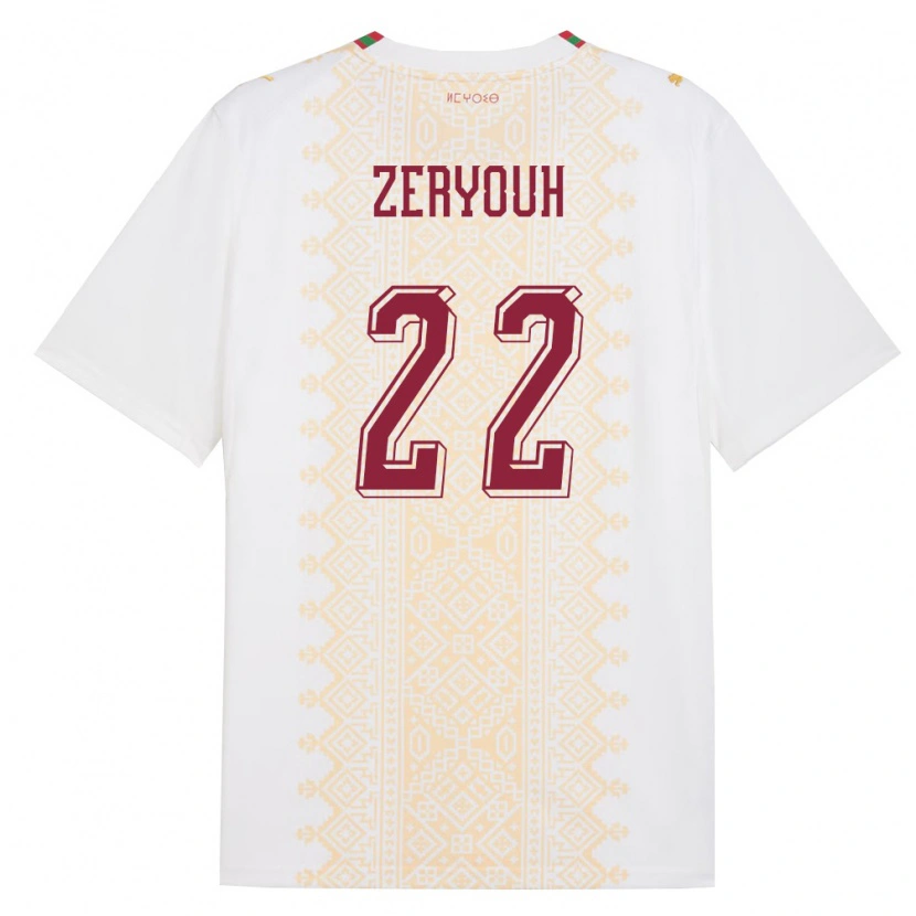 Danxen Hombre Camiseta Marruecos Naoufal Zeryouh #22 Blanco Oro Rojo 2ª Equipación 26-28 La Camisa México