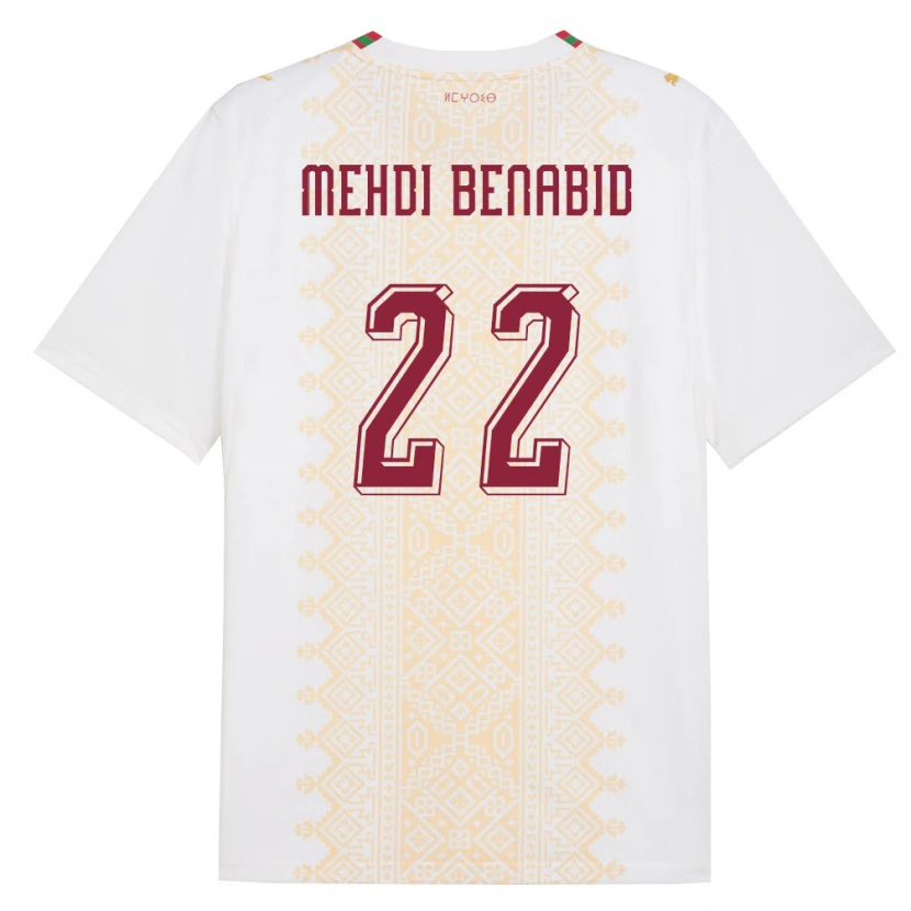 Danxen Hombre Camiseta Marruecos El Mehdi Benabid #22 Blanco Oro Rojo 2ª Equipación 26-28 La Camisa México