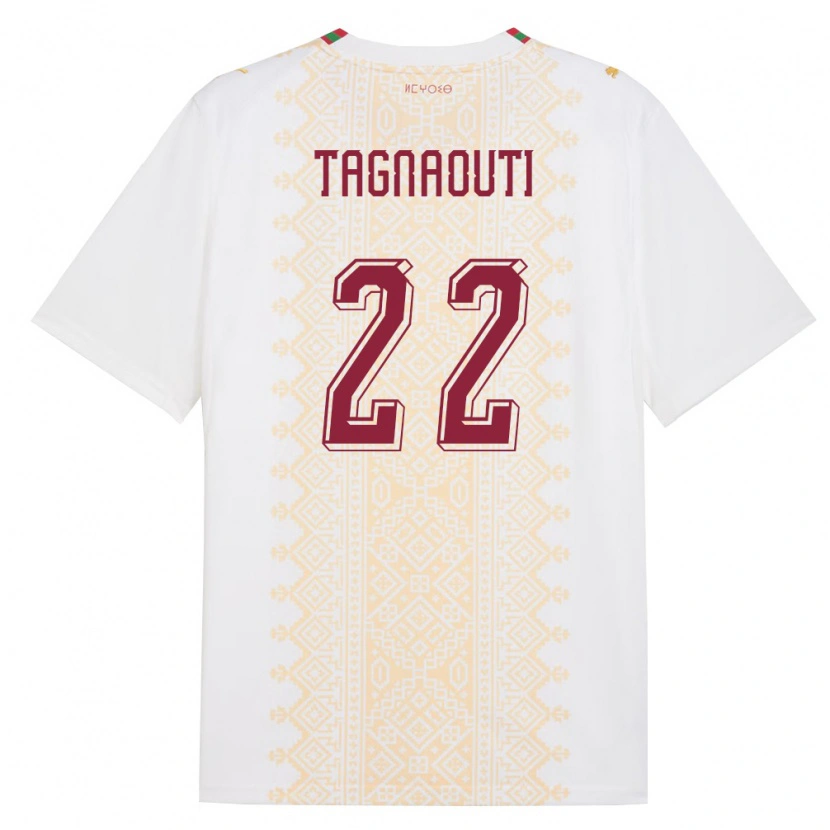 Danxen Hombre Camiseta Marruecos Ahmed Reda Tagnaouti #22 Blanco Oro Rojo 2ª Equipación 26-28 La Camisa México