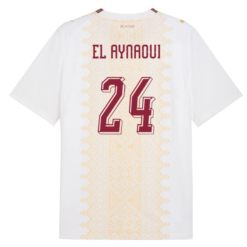 Danxen Hombre Camiseta Marruecos Neil El Aynaoui #24 Blanco Oro Rojo 2ª Equipación 26-28 La Camisa México