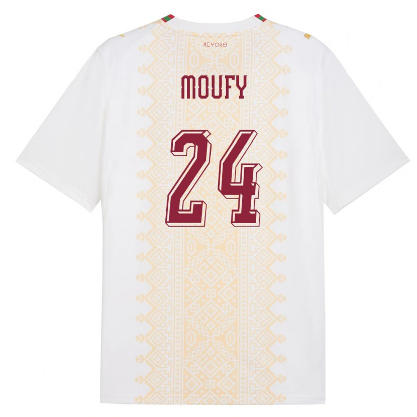 Danxen Hombre Camiseta Marruecos Fahd Moufy #24 Blanco Oro Rojo 2ª Equipación 26-28 La Camisa México