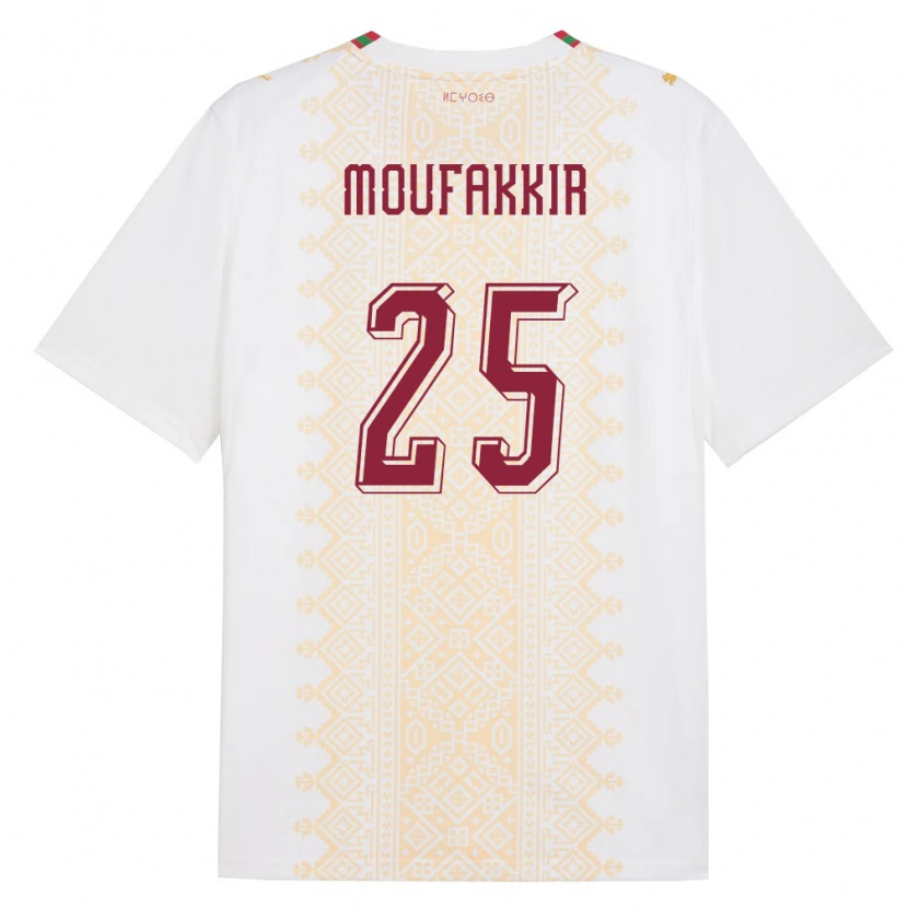 Danxen Hombre Camiseta Marruecos Ishak Moufakkir #25 Blanco Oro Rojo 2ª Equipación 26-28 La Camisa México